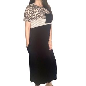 Leopard print maxi dress with front & side pockets